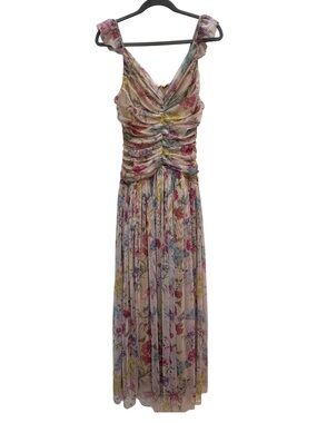 Floral Ruched V-Neck Maxi Dress by Let Me Be
